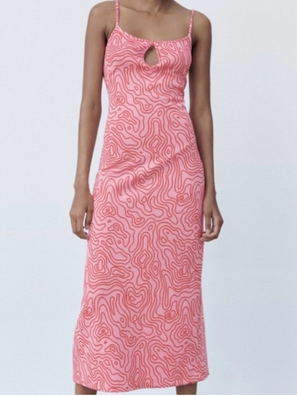 Zara Pink Red Swirl Jacquard Midi Dress M Y2K Bodycon Cutout Beach Dopamine Vaca